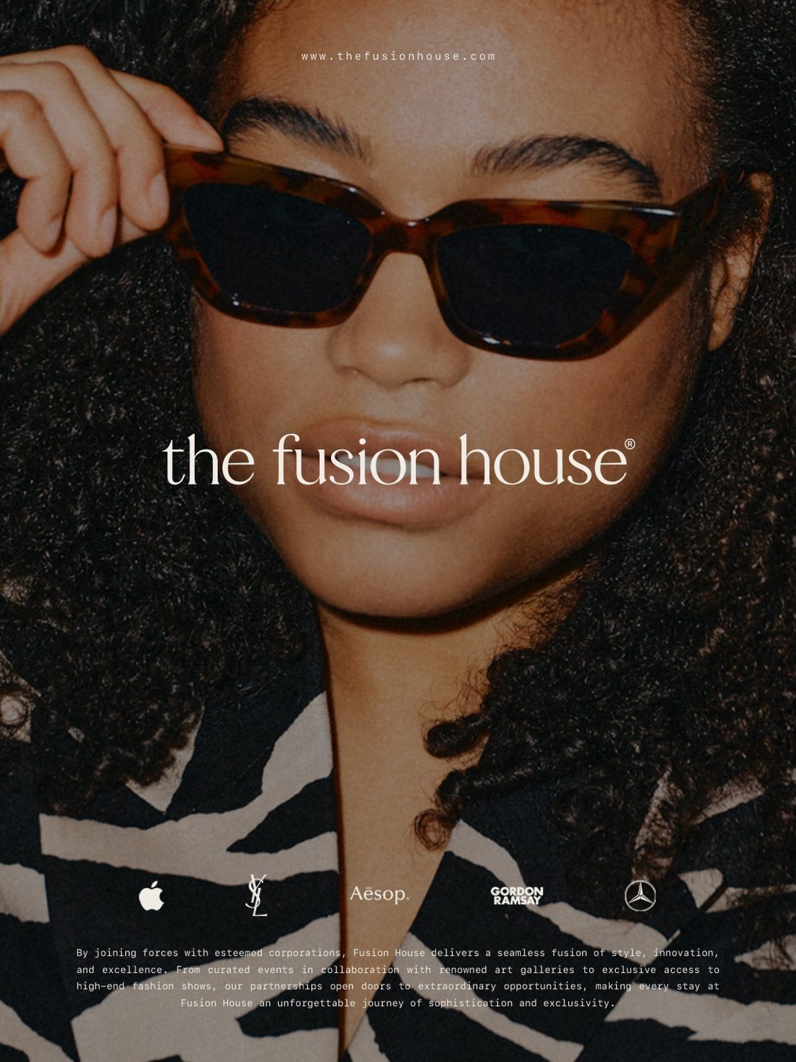 A guest in sunglasses and a zebra-print jacket under the wordmark