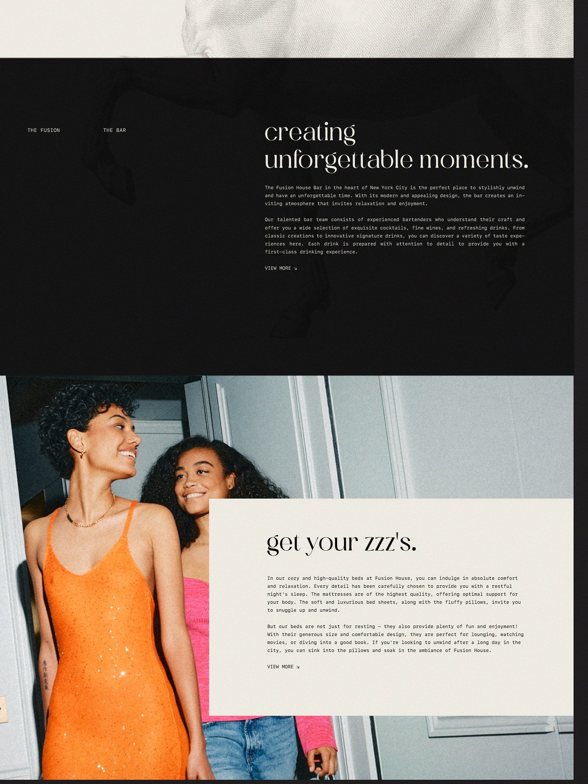 Website page "Creating unforgettable moments" with editorial photography