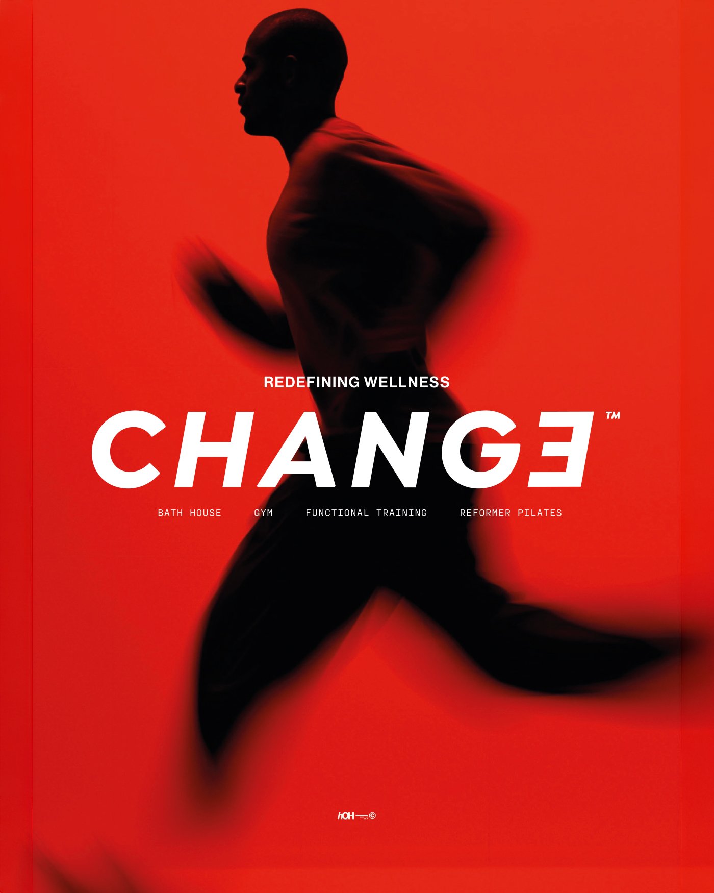 Poster: a runner in silhouette on red behind the Change wordmark