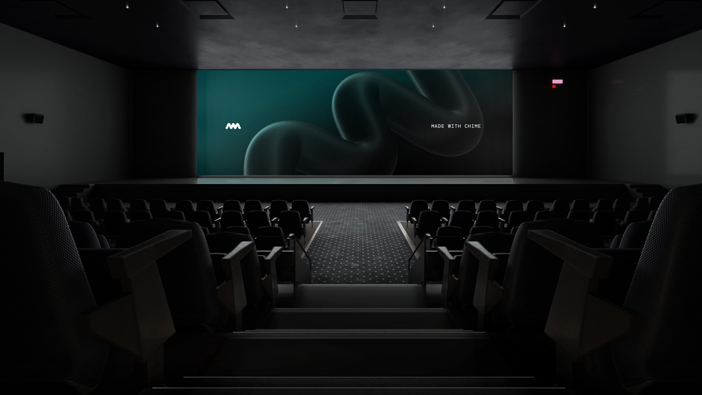 A cinema auditorium with the Chime motion sequence on screen
