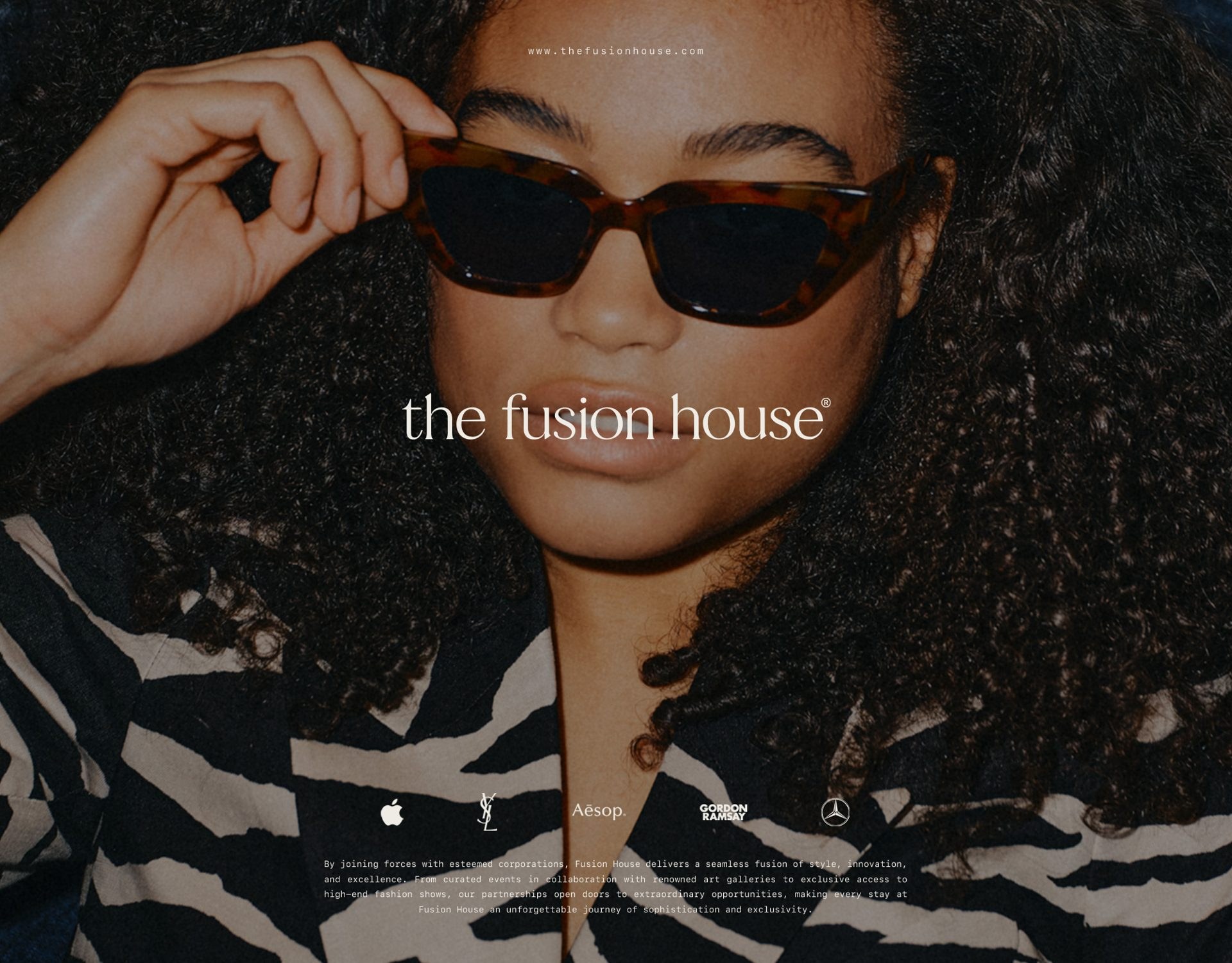 Website hero: a guest in sunglasses and a zebra-print jacket