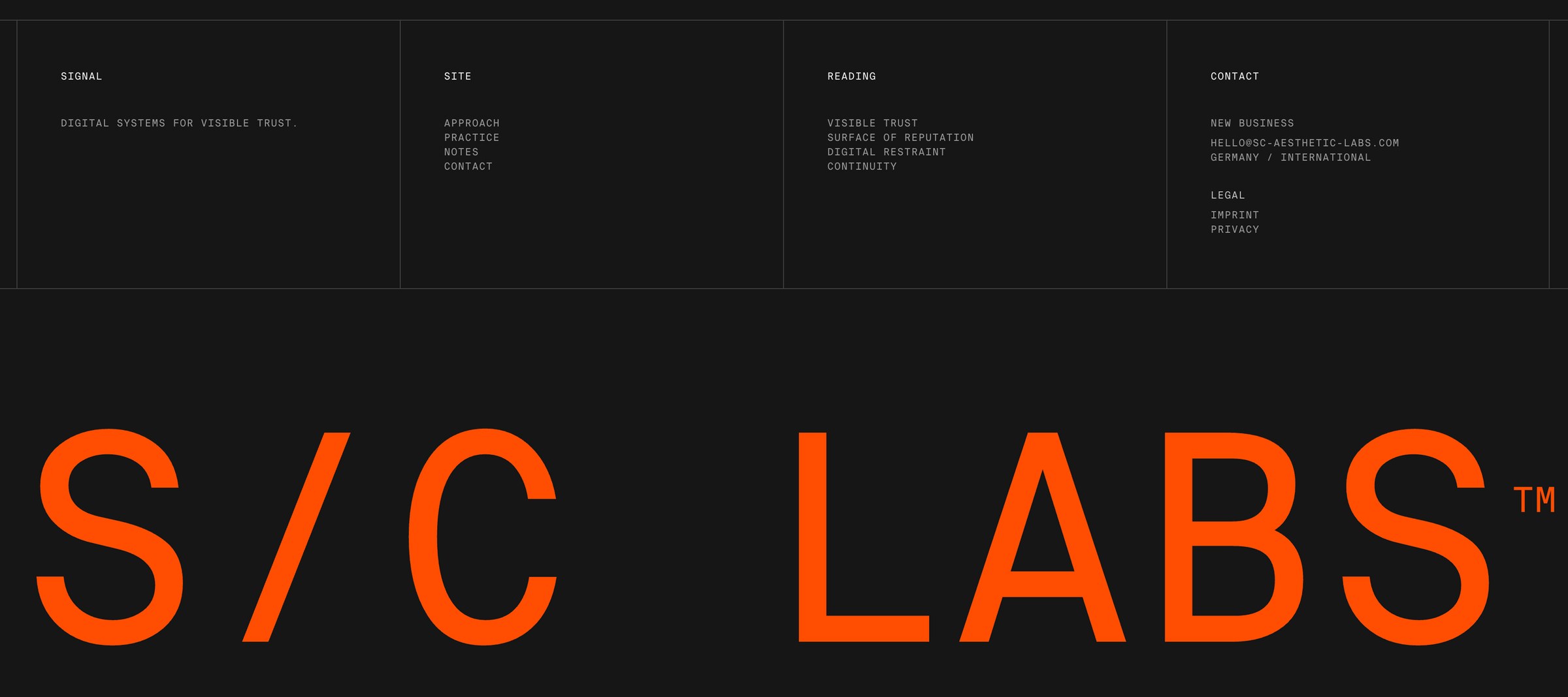 The S/C Labs wordmark in orange above a data table